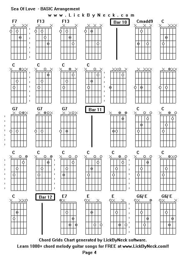 Chord Grids Chart of chord melody fingerstyle guitar song-Sea Of Love  - BASIC Arrangement,generated by LickByNeck software.